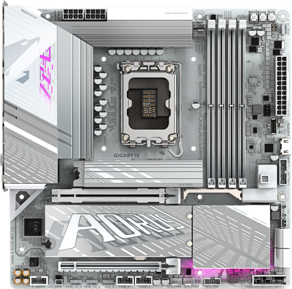 Дънна платка Gigabyte Z890M Aorus Elite WIFI 7 Ice Дънна платка Gigabyte Z890M Aorus Elite WIFI 7 Ice - LGA 1851, Intel Z890, DDR5, Micro ATX -