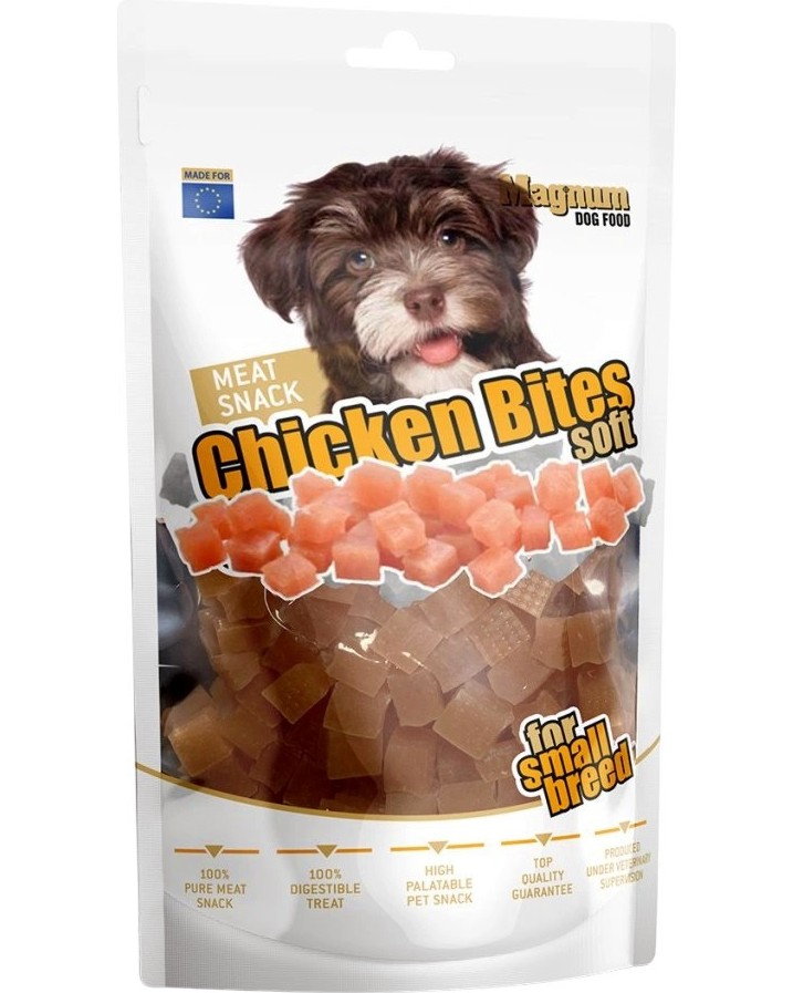 Лакомства за кучета Magnum Meat Snack Bites Soft Лакомства за кучета Magnum Meat Snack Bites Soft - 80 g, с пилешко, за дребни породи - храна