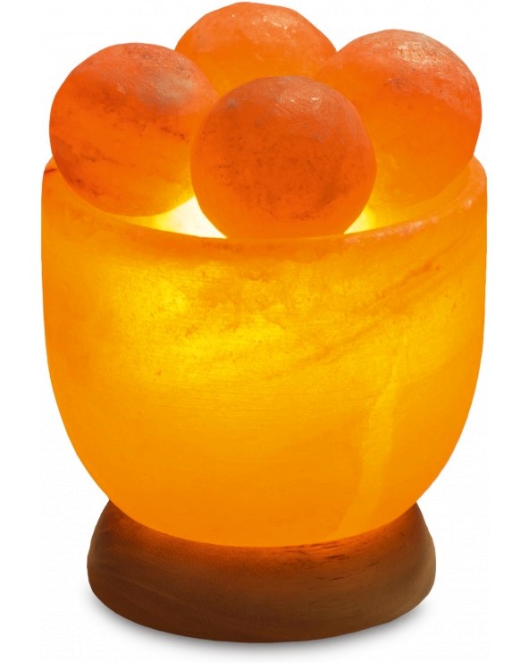 Лампа от хималайска тип купа Wagner Life Design Лампа от хималайска тип купа Wagner Life Design - С 4 масажни кристала, дървена основа и приблизително тегло 2.5 kg от серията Himalaya Salt Dreams -