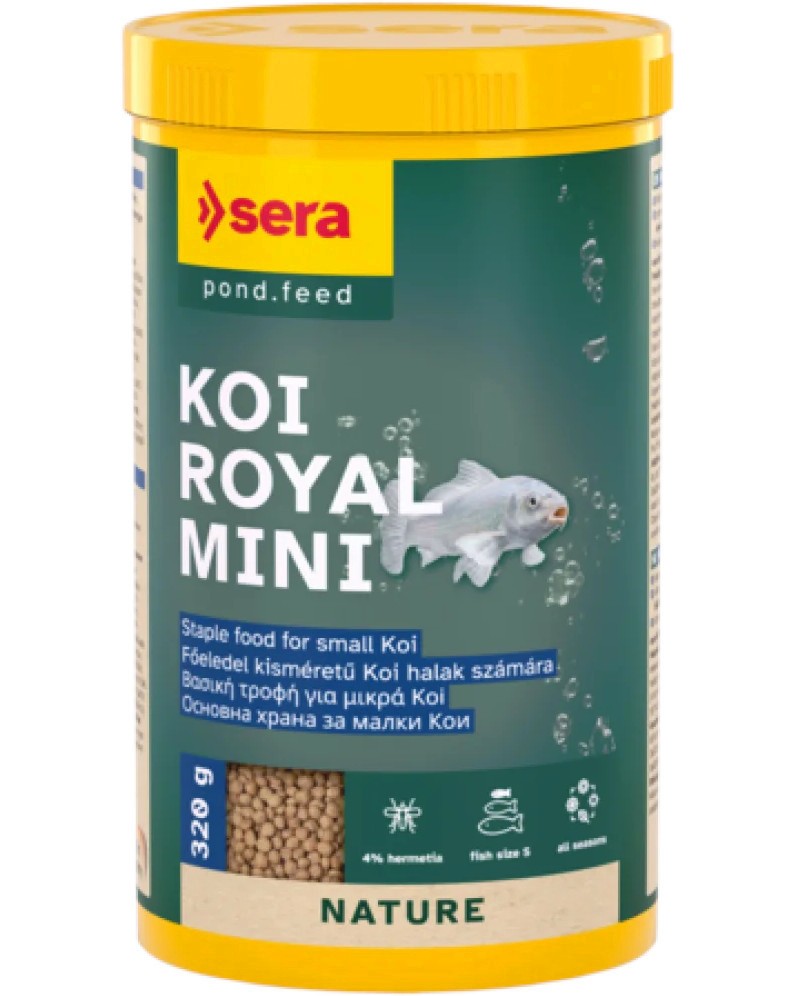 Храна за риби кои sera Koi Royal Mini Храна за риби кои sera Koi Royal Mini - 320 g и 1.1 kg, от серията Nature - храна