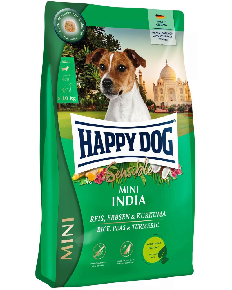 ���� ����� �� ������ � ������������ ������������ Happy Dog India Mini Adult - 0.8 � 4 kg, � ����, ���� � �������, �� ������� Sensible, � ����� �������, ��� 10 kg - �����