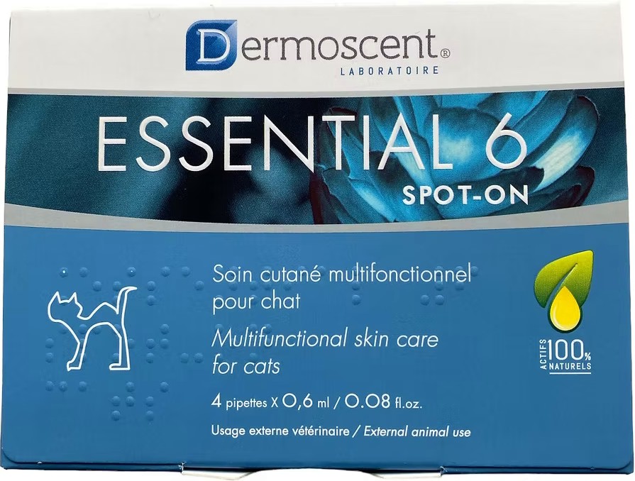 Дерматологична грижа за котки Dermoscent Essential 6 Spot-on Дерматологична грижа за котки Dermoscent Essential 6 Spot-on - 4 пипети x 0.6 ml - продукт