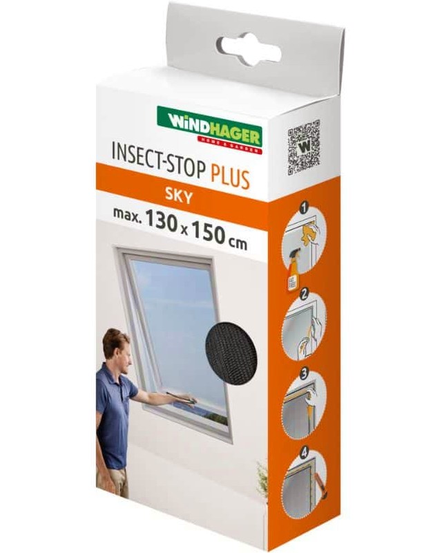 Мрежа против насекоми за покривен прозорец Windhager Insect-Stop Plus Sky Мрежа против насекоми за покривен прозорец Windhager Insect-Stop Plus Sky - 130 x 150 cm, с цип за лесен достъп до прозореца -