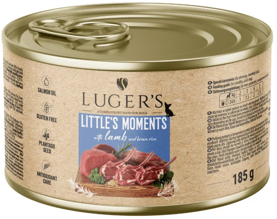 Консерви за кучета Luger's Консерви за кучета Luger's - 6 x 185 и 6 х 400 g, с агнешко и кафяв ориз, от серията Little's Moments, за дребни породи, в зряла възраст - храна