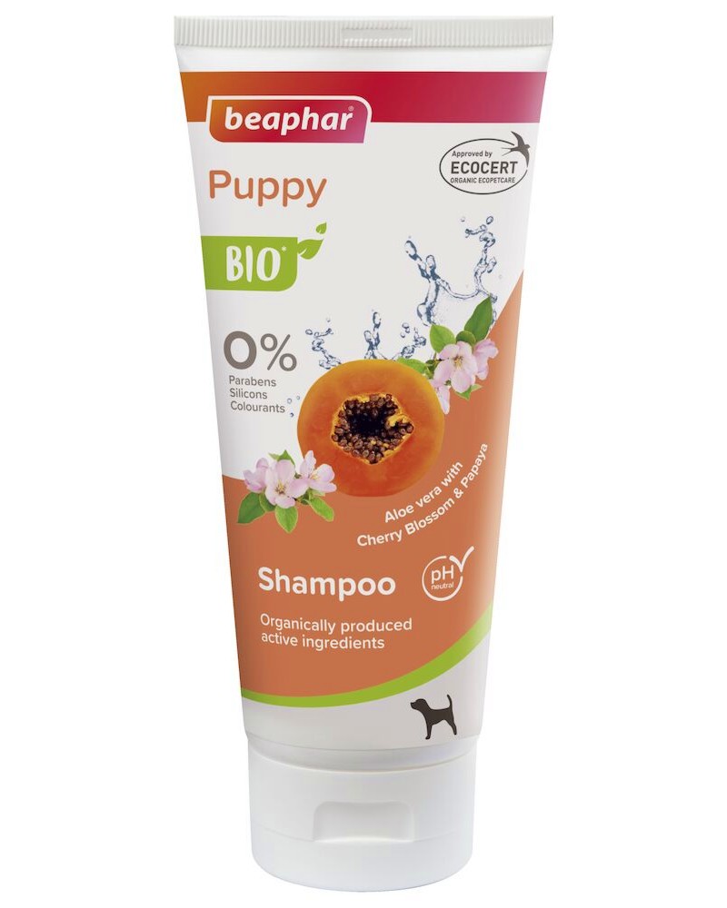 Био шампоан за подрастващи кучета Beaphar Bio Puppy Био шампоан за подрастващи кучета Beaphar Bio Puppy - 200 ml, с цвят от череша, алое вера и папая - шампоан