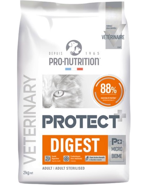 Суха храна за котки с храносмилателни разстройства Pro-Nutrition Digest Суха храна за котки с храносмилателни разстройства Pro-Nutrition Digest - 2 и 8 kg, от серията Protect Cat, в зряла възраст - храна