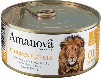 Консерва за котки Amanova Консерва за котки Amanova - 70 g, с пилешко филе в бульон, в зряла възраст - храна