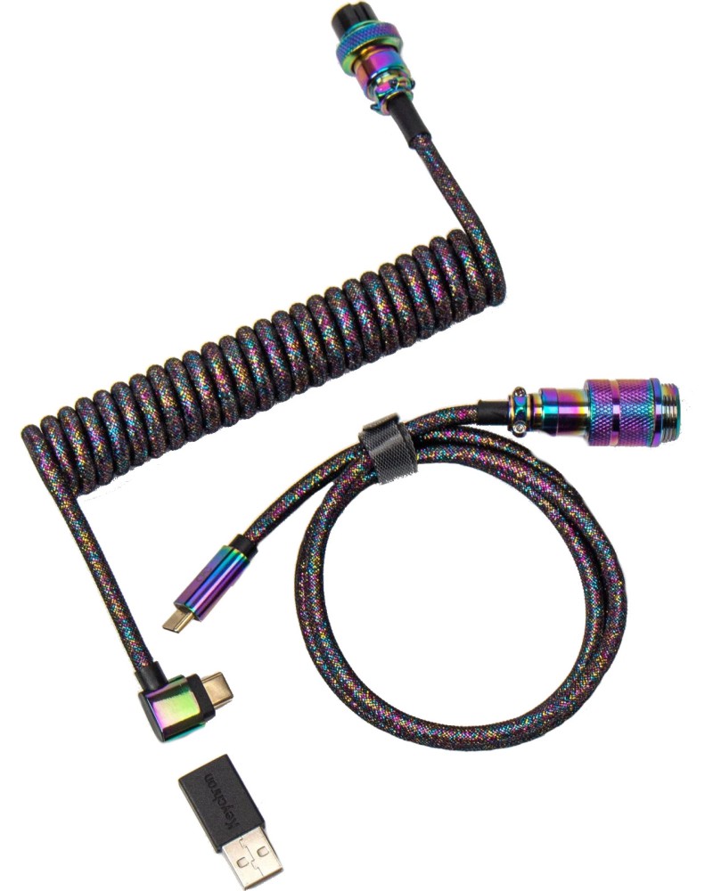 Кабел USB-C към USB-C Keychron Premium Coiled Angled Кабел USB-C към USB-C Keychron Premium Coiled Angled - 1.08 m -
