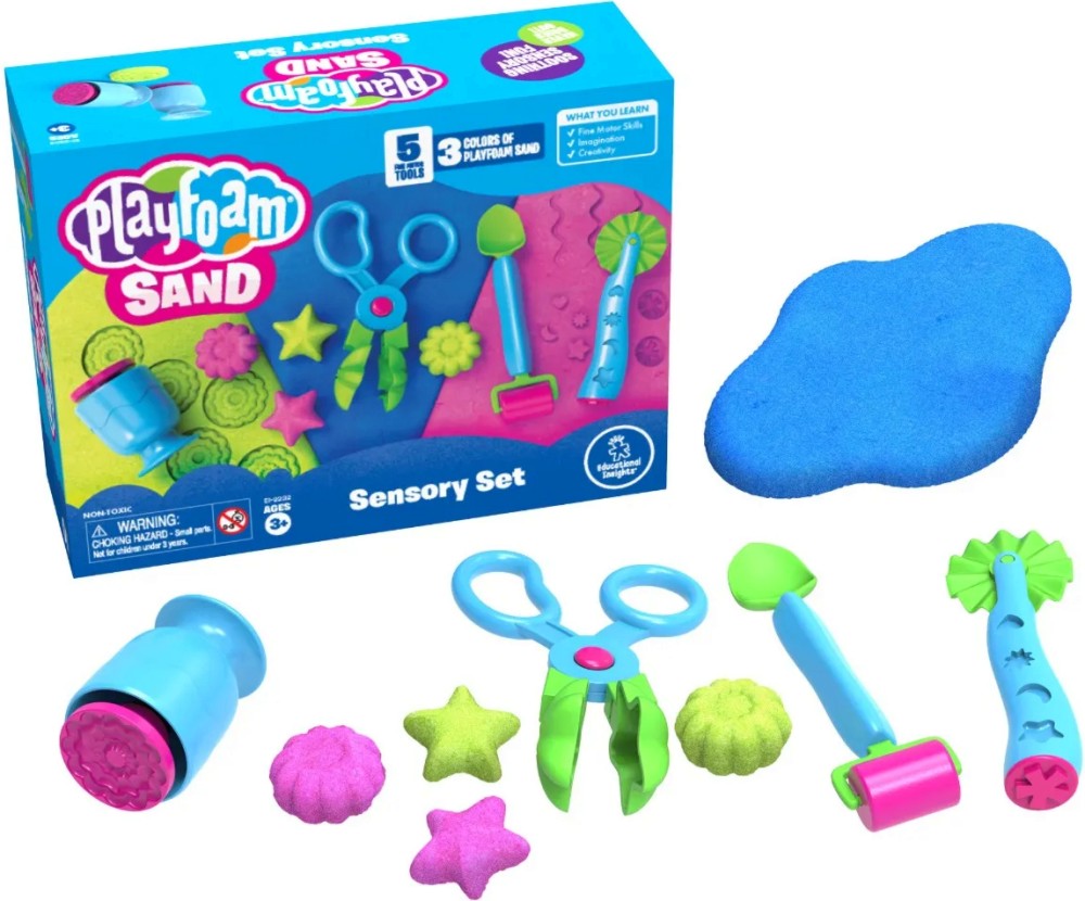Сензорен комплект с кинетичен пясък PlayFoam Сензорен комплект с кинетичен пясък PlayFoam - 3 цвята и 5 инструмента - продукт