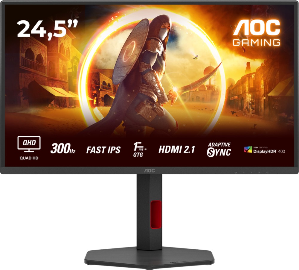  AOC Q25G4SR - 24.5", Fast IPS, 300 Hz, 16:9, 2560 x 1440, 0.3 ms, 2 x HDMI, DisplayPort, Adaptive-Sync - 