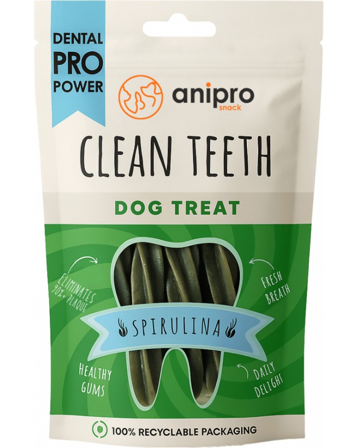 Дентални пръчици за кучета anipro Dental Pro Power Дентални пръчици за кучета anipro Dental Pro Power - 84 g, със спирулина, от серията Clean Teeth, за всички породи, над 6 месеца - храна