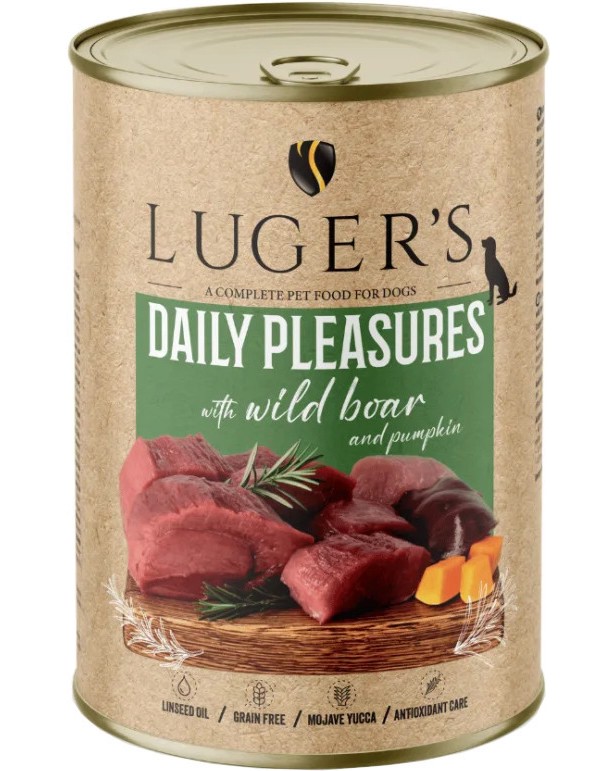Консерви за кучета Luger's Консерви за кучета Luger's - 6 x 400 и 6 x 800 g, с глиган и тиква, от серията Daily Pleasures, в зряла възраст - храна