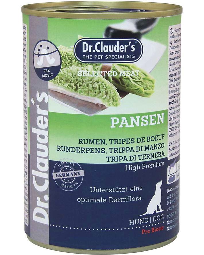 Консерва за кучета Dr.Clauder's Консерва за кучета Dr.Clauder's - 400 и 800 g, с шкембе, в зряла възраст - храна