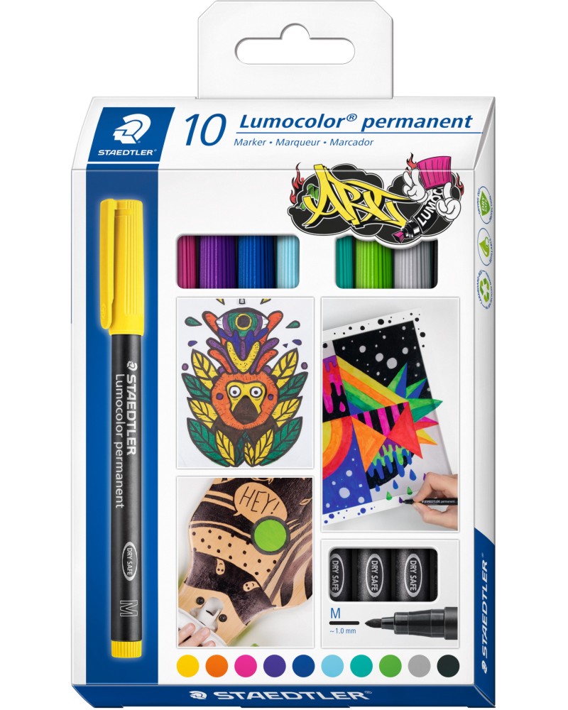 Перманентни маркери Staedtler 317 Перманентни маркери Staedtler 317 - 10 или 14 цвята от серията Lumocolor -