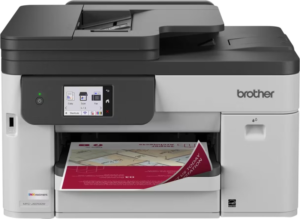 Мастилоструйно мултифункционално устройство Brother MFC-J5010DW Мастилоструйно мултифункционално устройство Brother MFC-J5010DW - Цветен принтер / копир / скенер / факс, 1200 x 4800 dpi, 28 ipm, Wi-Fi, LAN, USB, А4, ADF -