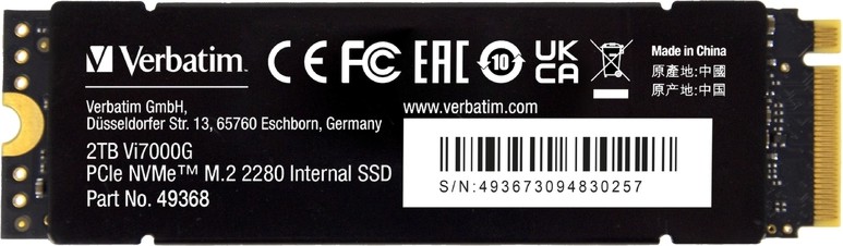 SSD  Verbatim Vi7000G NVMe PCIe Gen 4.0 x4 - 2 TB,  7400 MB/s,  6700 MB/s - 