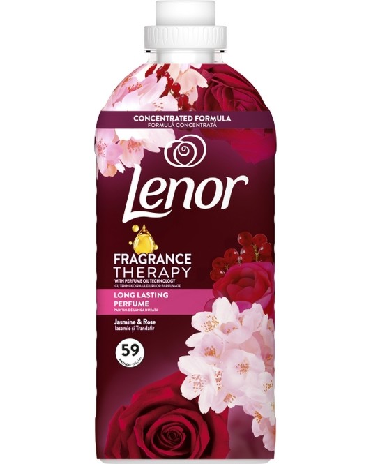 Омекотител за пране Lenor Jasmine & Rose Омекотител за пране Lenor Jasmine & Rose - 1.239 и 1.827 l, с аромат на жасмин и роза, от серията Fragrance Therapy - омекотител