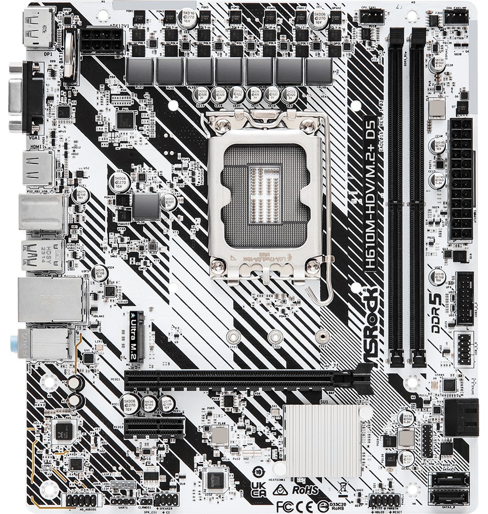 Дънна платка ASRock H610M-HDV/M.2+ D5 Дънна платка ASRock H610M-HDV/M.2+ D5 - LGA 1700, Intel H610, DDR5, Micro ATX -