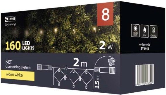 Коледна LED светлинна верига Emos ZY1443 Коледна LED светлинна верига Emos ZY1443 - 160 броя с дължина 2 x 1.5 m от серията Connect System -