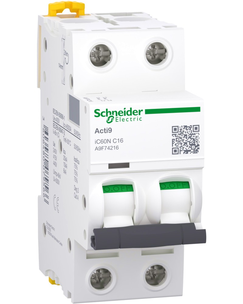���������� ����������� ��������� �� DIN ���� Schneider Electric 2P 16A 230V 6kA - ����� C �� ������� Acti9 - 