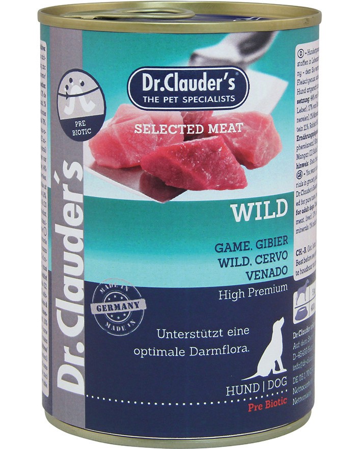 Консерва за кучета Dr.Clauder's Консерва за кучета Dr.Clauder's - 400 и 800 g, с дивеч, в зряла възраст - храна