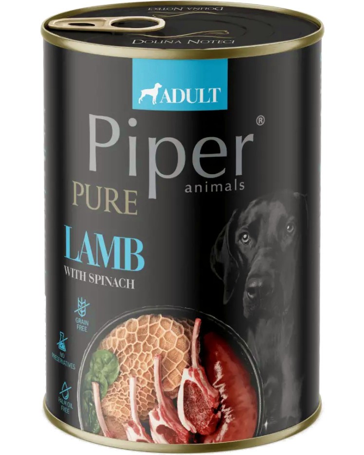 Консерва за кучета Piper Adult Консерва за кучета Piper Adult - 400 g, с агнешко и спанак, в зряла възраст - храна