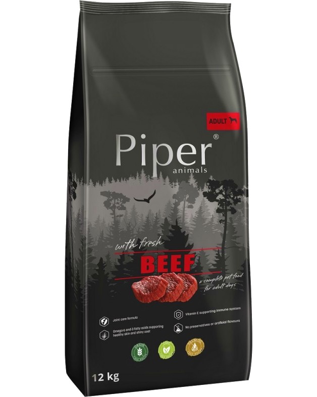 Суха храна за кучета Piper Adult Суха храна за кучета Piper Adult - 12 kg, с говеждо, в зряла възраст - храна