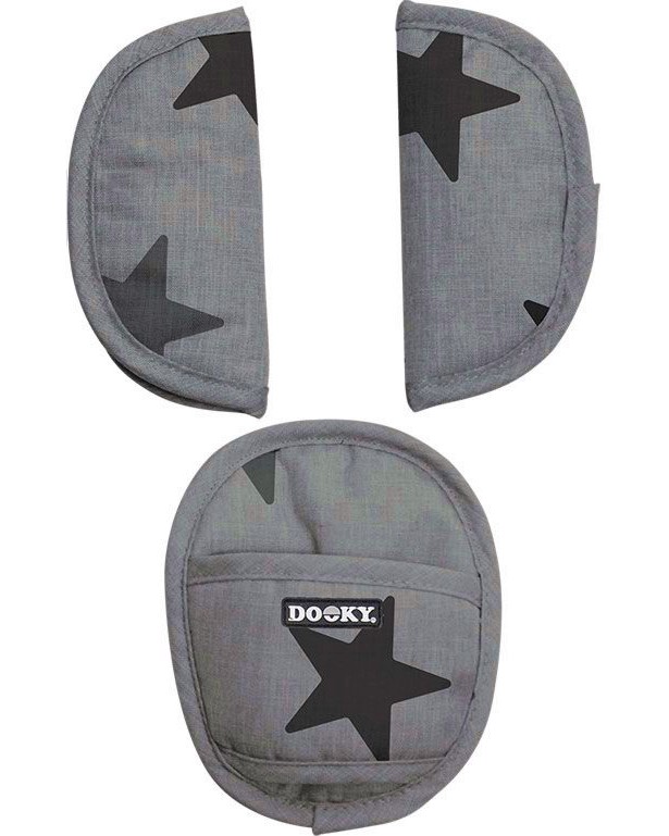 Подложки за колани на кошче за кола Dooky Grey Stars Подложки за колани на кошче за кола Dooky Grey Stars - 3 броя - аксесоар