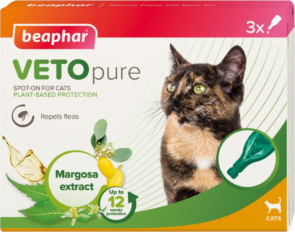 ���������� ����� �� ����� Beaphar Veto Pure Flea Spot On - 3 ������, �� ��� 12 ������� - �������