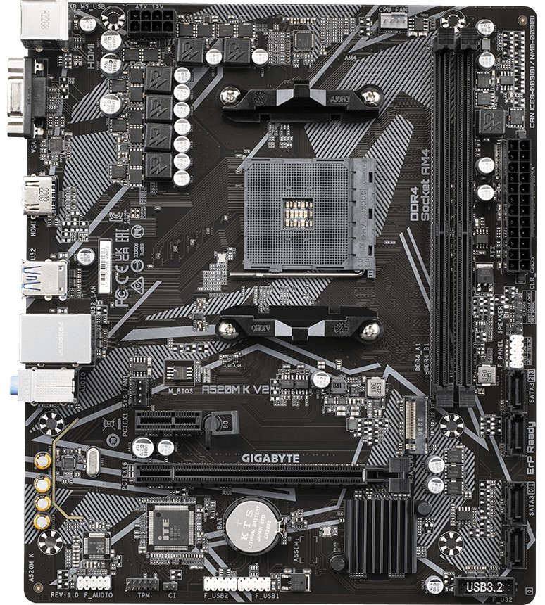 ����� ������ Gigabyte A520M K V2 - AMD AM4, AMD A520, DDR4, Micro ATX - 