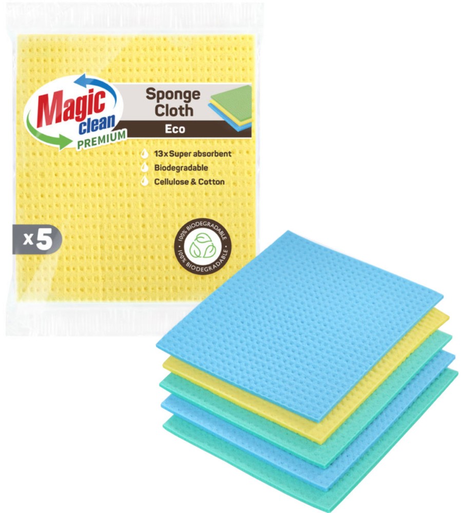 Попивателни кърпи от целулоза и памук Magic Clean Попивателни кърпи от целулоза и памук Magic Clean - 5 броя, за сухо и мокро почистване - продукт