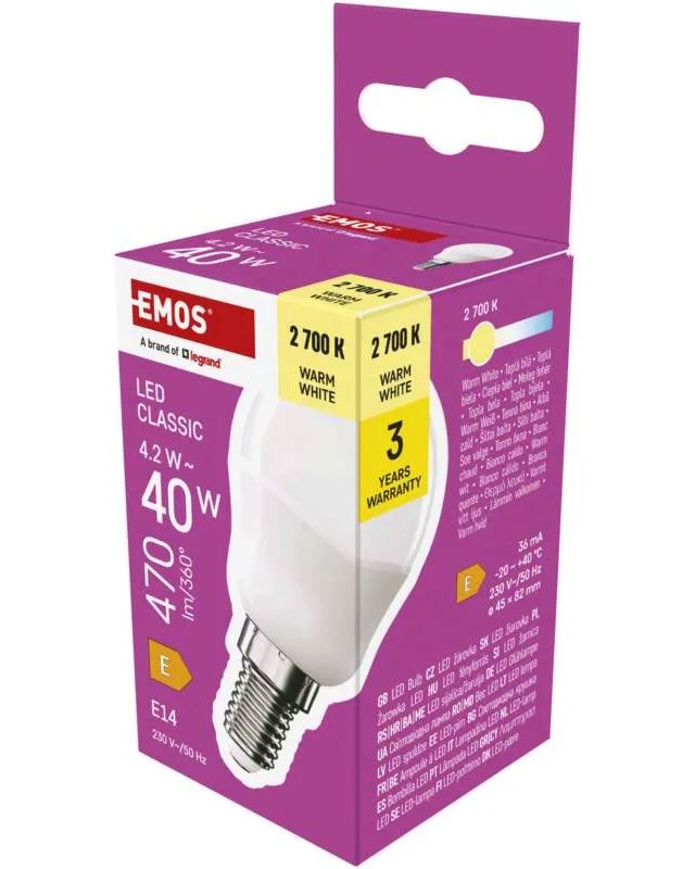 LED  Emos E14 40 W 2700K - 470 lm   Classic - 
