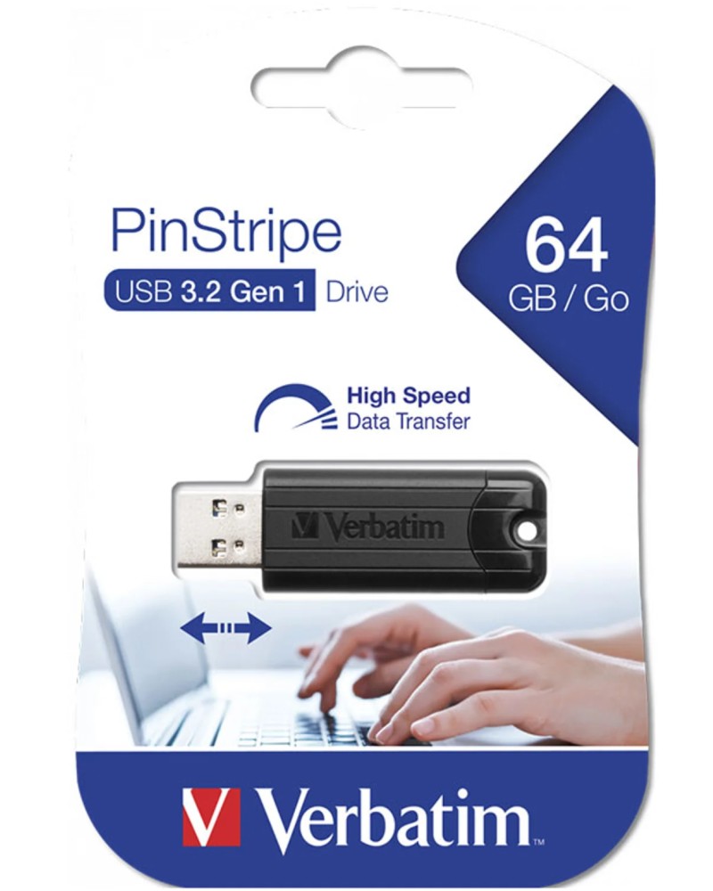 USB-A 3.2 Gen 1 флаш памет 64 GB Verbatim USB-A 3.2 Gen 1 флаш памет 64 GB Verbatim - От серията PinStripe -