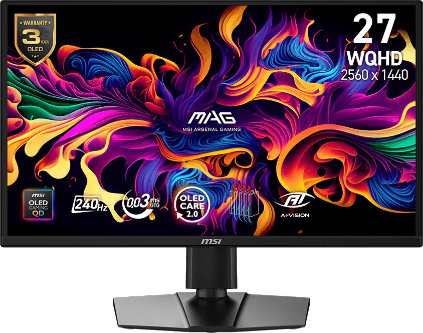 ������� MSI MAG 272QP QD-OLED X24 - 26.5", QD-OLED, 240 Hz, 2560 x 1440, 0.03 ms, 2 x HDMI, DisplayPort, USB-C, AMD FreeSync Premium - 