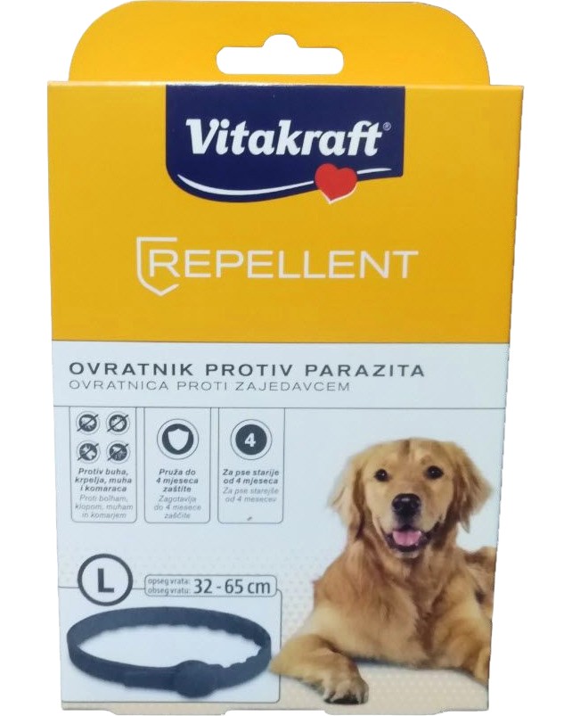 Противопаразитна каишка за кучета Vitakraft Repellent L Противопаразитна каишка за кучета Vitakraft Repellent L - С регулируема дължина, за едри породи, над 4 месеца - продукт