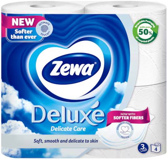 Трипластова тоалетна хартия Zewa Deluxe Delicate Care Трипластова тоалетна хартия Zewa Deluxe Delicate Care - 4 ÷ 32 рула - тоалетна хартия