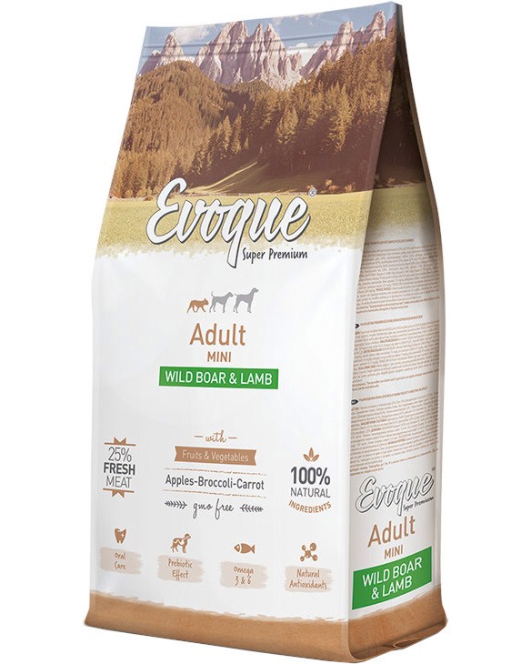 Суха храна за кучета Evoque Adult Mini Суха храна за кучета Evoque Adult Mini - 2 и 8 kg, с глиганско и агнешко, за дребни и малки породи, в зряла възраст - храна