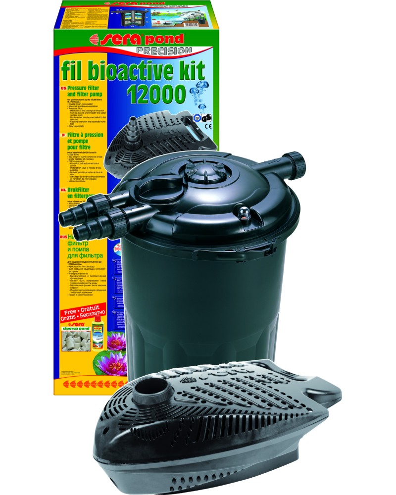 Филтър и помпа за езера sera Pond Fil Bioactive Set Филтър и помпа за езера sera Pond Fil Bioactive Set - С филтърен материал и течен концентрат - продукт
