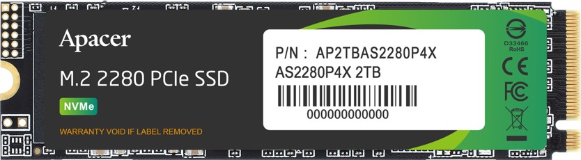 SSD ����� Apacer AS2280P4X PCIe Gen 3.0 x4 NVMe 1.3 - 256 GB, ������ 2100 MB/s, ����� 1700 MB/s, 3D NAND - 