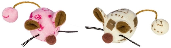Плюшени играчки за котки Мишки Nobby Плюшени играчки за котки Мишки Nobby - 2 броя x 6 cm, с котешка мента и звукови ефекти - играчка