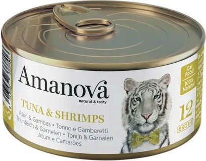 Консерва за котки Amanova Консерва за котки Amanova - 70 g, с риба тон и скариди в бульон, в зряла възраст - храна