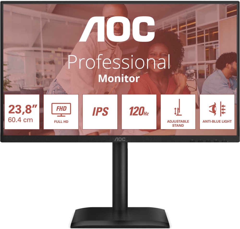  AOC 24E4U - 23.8", IPS, 120 Hz, 16:9, 1920 x 1080, 4 ms, HDMI, DisplayPort, VGA, Adaptive-Sync - 
