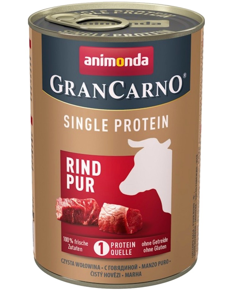Консерва за кучета GranCarno Single Protein Консерва за кучета GranCarno Single Protein - 400 и 800 g, с говеждо, от 1 до 6 години - храна