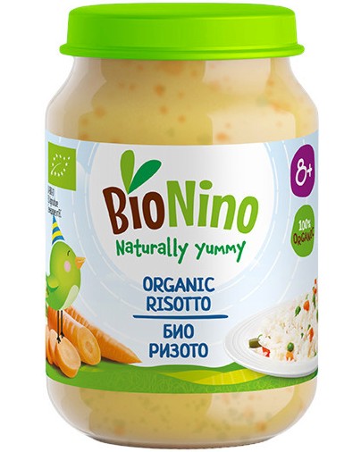 Био пюре от ризото със зеленчуци BioNino Био пюре от ризото със зеленчуци BioNino - 190 g, за 8+ месеца - пюре