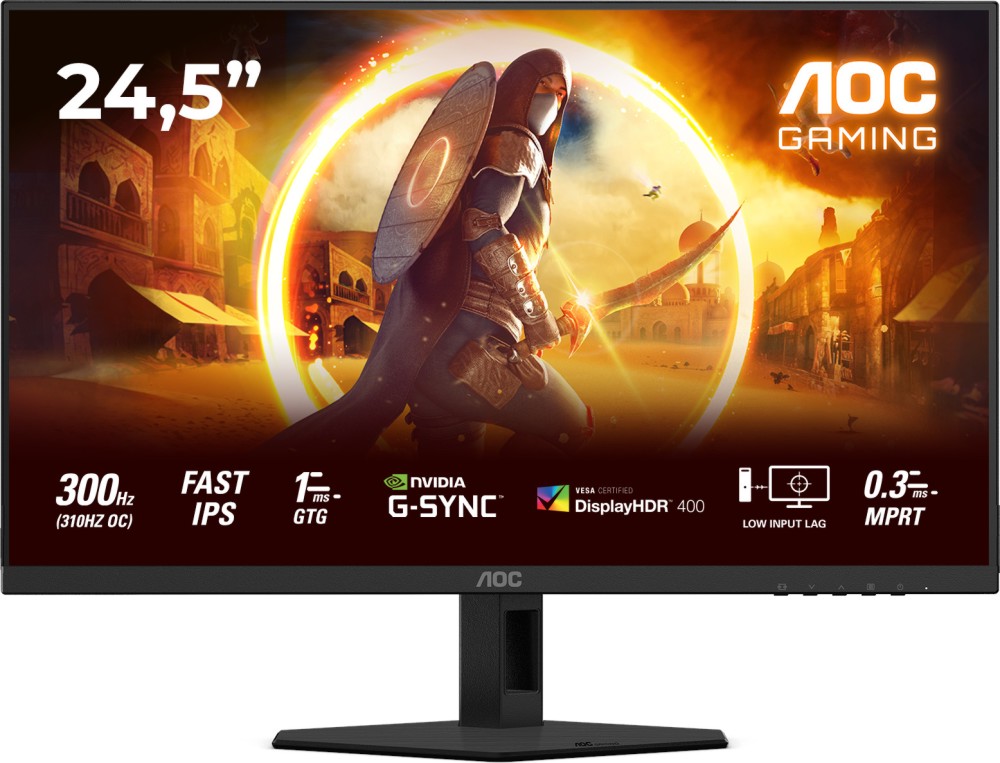  AOC 25G4SRE - 24.5", Fast IPS, 310 Hz, 16:9, 1920 x 1080, 0.3 ms, 2 x HDMI, DisplayPort, NVIDIA G-Sync - 