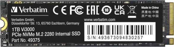 SSD памет Verbatim Vi3000 PCIe 3.0 x4 NVMe SSD памет Verbatim Vi3000 PCIe 3.0 x4 NVMe - 1 TB, четене 3300 MB/s, запис 3000 MB/s, 3D NAND -