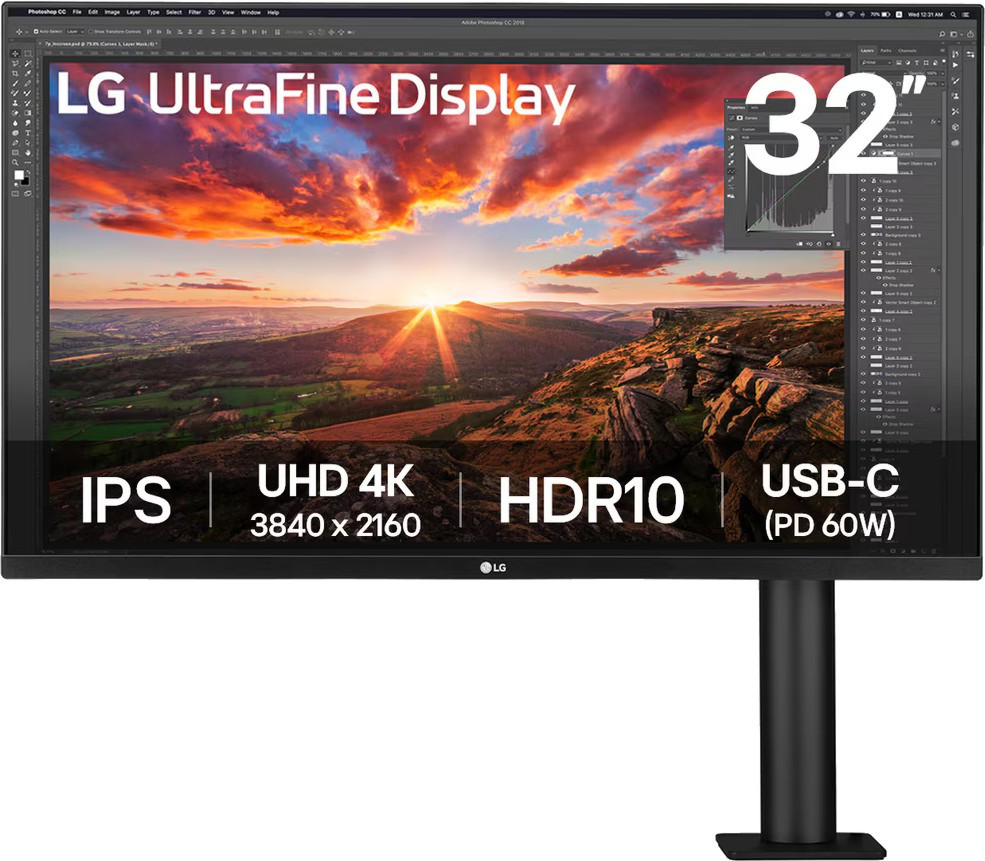  LG 32UN880K-B - 32", IPS, 60 Hz, 16:9, 3840 x 2160, 5 ms, 2 x HDMI, DisplayPort, USB-C, AMD FreeSync - 