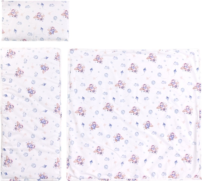 Летен спален комплект за бебешка количка 3 части Lorelli Летен спален комплект за бебешка количка 3 части Lorelli - За матрак 30 x 70 cm, от серията Самолети - продукт