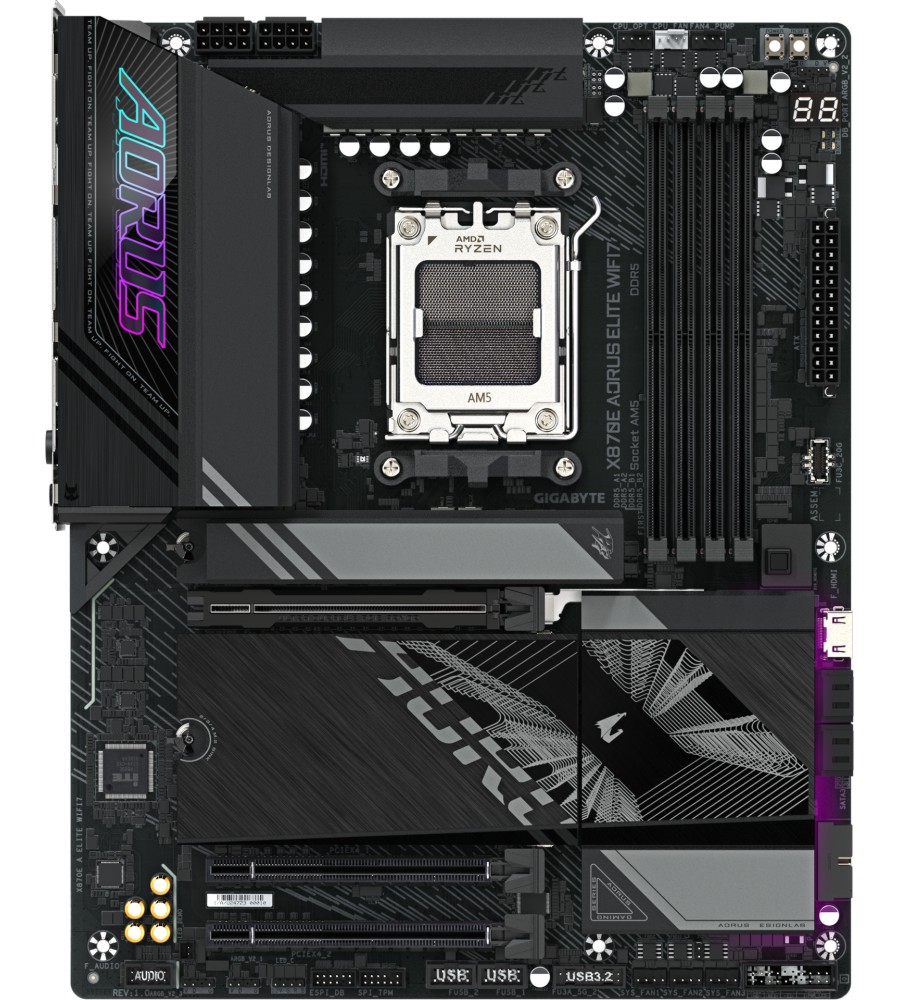 Дънна платка Gigabyte X870E Aorus Elite WIFI 7 Дънна платка Gigabyte X870E Aorus Elite WIFI 7 - AMD AM5, AMD X870E, DDR5, ATX -