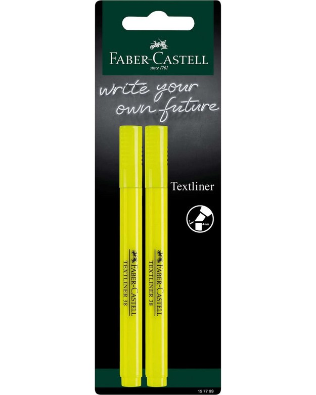 Текст маркери със скосен връх Faber-Castell 38 Текст маркери със скосен връх Faber-Castell 38 - 2 броя -